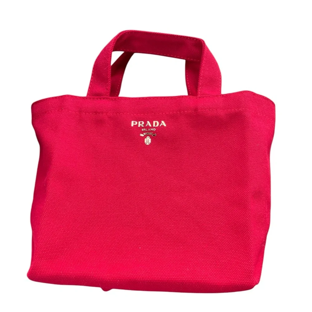 NEW in Bag Prada Red VIP Canvas Small Tote Bag 8” x 7” w/ 3” Shoulder Dr… - Picture 2 of 11